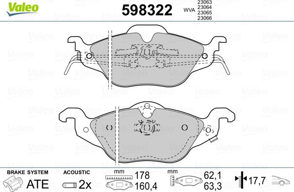 Valeo 598322 - Тормозные колодки, дисковые, комплект autospares.lv