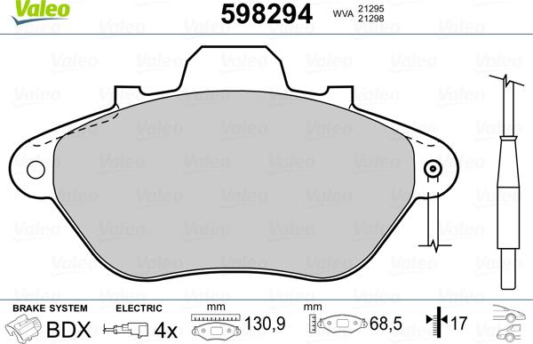 Valeo 598294 - Тормозные колодки, дисковые, комплект autospares.lv