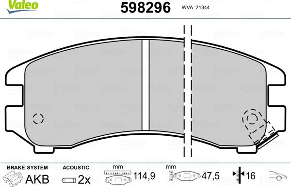 Valeo 598296 - Тормозные колодки, дисковые, комплект autospares.lv