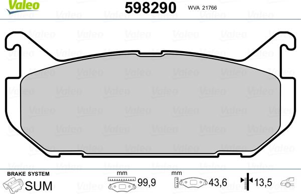 Valeo 598290 - Тормозные колодки, дисковые, комплект autospares.lv