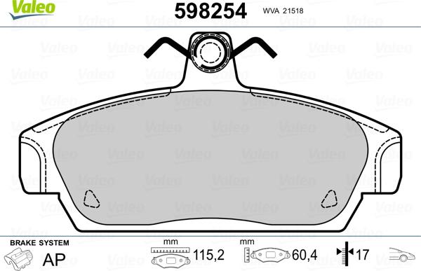 Valeo 598254 - Тормозные колодки, дисковые, комплект autospares.lv