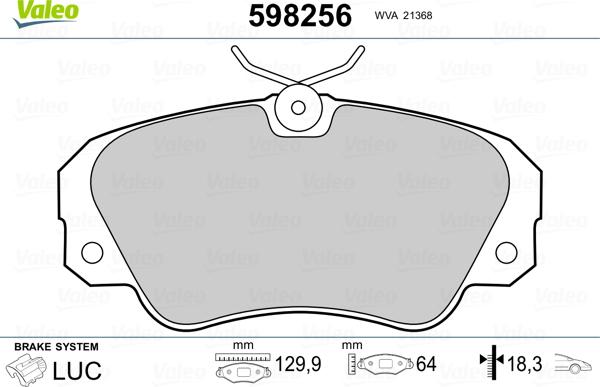 Valeo 598256 - Тормозные колодки, дисковые, комплект autospares.lv