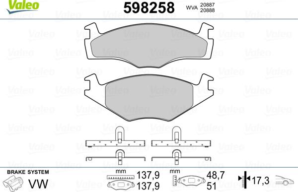 Valeo 598258 - Тормозные колодки, дисковые, комплект autospares.lv