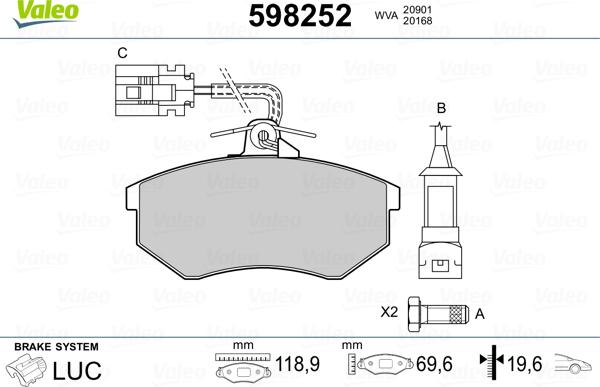 Valeo 598252 - Тормозные колодки, дисковые, комплект autospares.lv