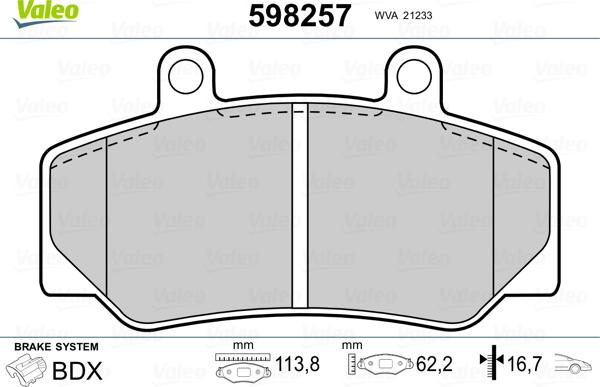 Valeo 598257 - Тормозные колодки, дисковые, комплект autospares.lv