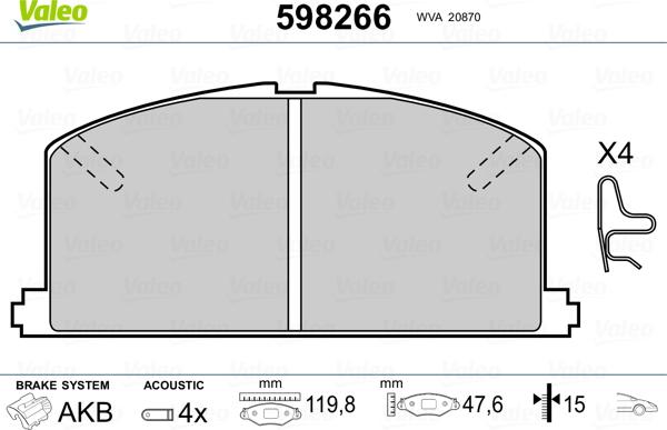 Valeo 598266 - Тормозные колодки, дисковые, комплект autospares.lv