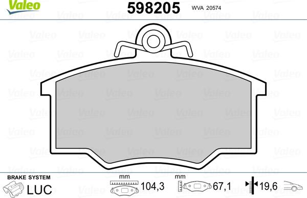 Valeo 598205 - Тормозные колодки, дисковые, комплект autospares.lv