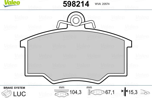 Valeo 598214 - Тормозные колодки, дисковые, комплект autospares.lv