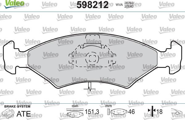 Valeo 598212 - Тормозные колодки, дисковые, комплект autospares.lv