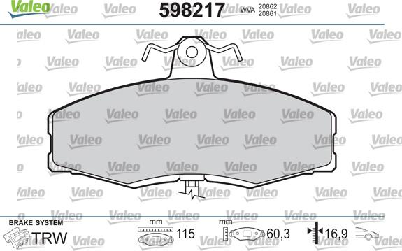 Valeo 598217 - Тормозные колодки, дисковые, комплект autospares.lv