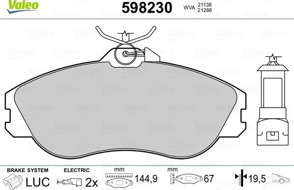 Valeo 598230 - Тормозные колодки, дисковые, комплект autospares.lv