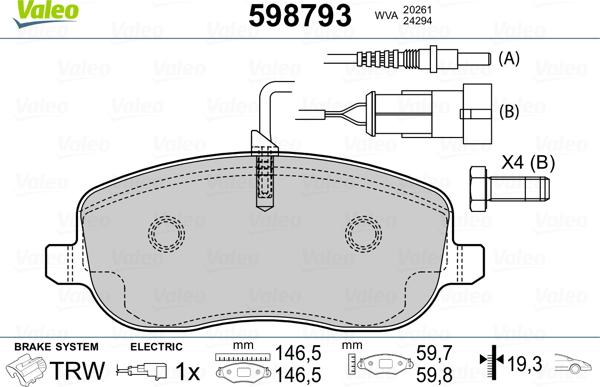 Valeo 598793 - Тормозные колодки, дисковые, комплект autospares.lv