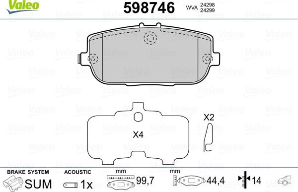 Valeo 598746 - Тормозные колодки, дисковые, комплект autospares.lv