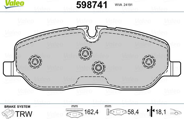 Valeo 598741 - Тормозные колодки, дисковые, комплект autospares.lv