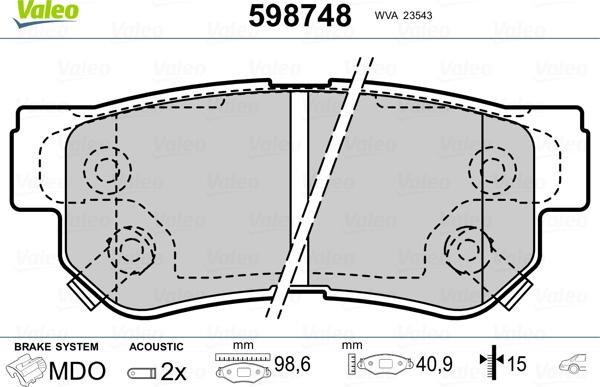 Valeo 598748 - Тормозные колодки, дисковые, комплект autospares.lv