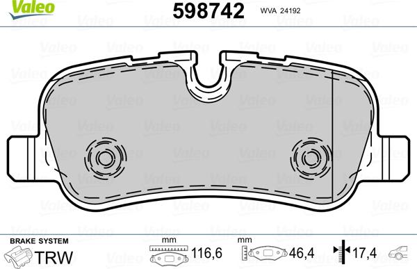 Valeo 598742 - Тормозные колодки, дисковые, комплект autospares.lv