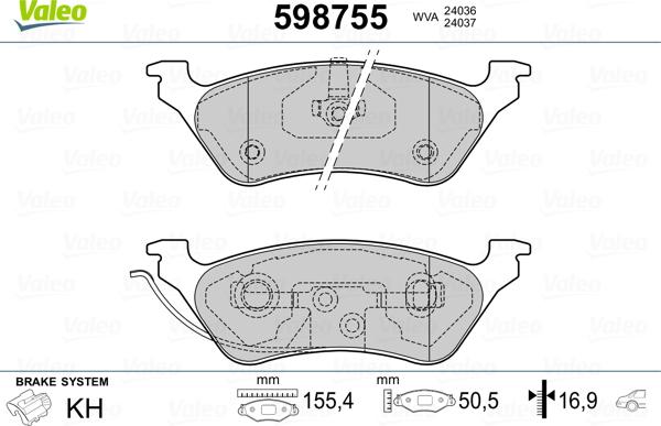 Valeo 598755 - Тормозные колодки, дисковые, комплект autospares.lv