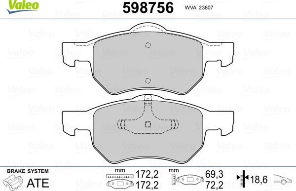 Valeo 598756 - Тормозные колодки, дисковые, комплект autospares.lv