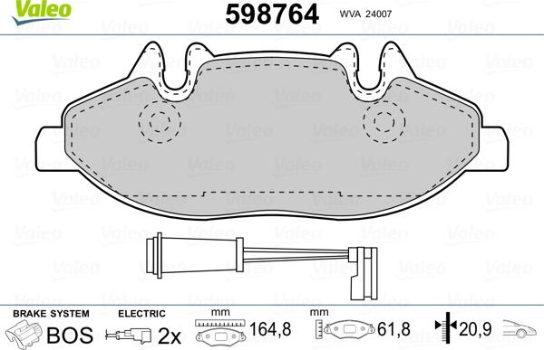 Valeo 598764 - Тормозные колодки, дисковые, комплект autospares.lv