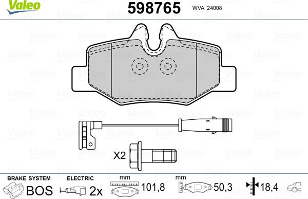 Valeo 598765 - Тормозные колодки, дисковые, комплект autospares.lv