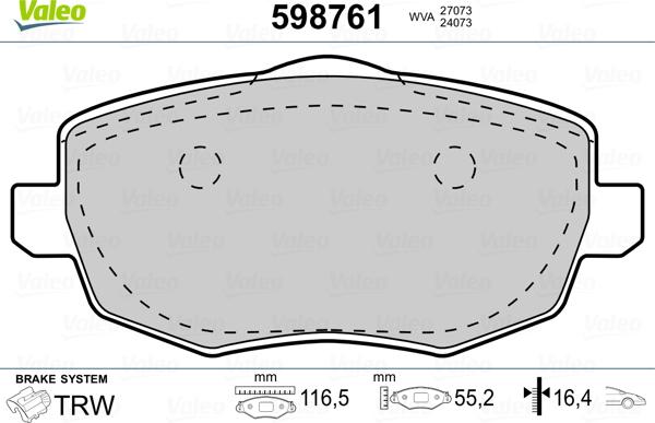 Valeo 598761 - Тормозные колодки, дисковые, комплект autospares.lv