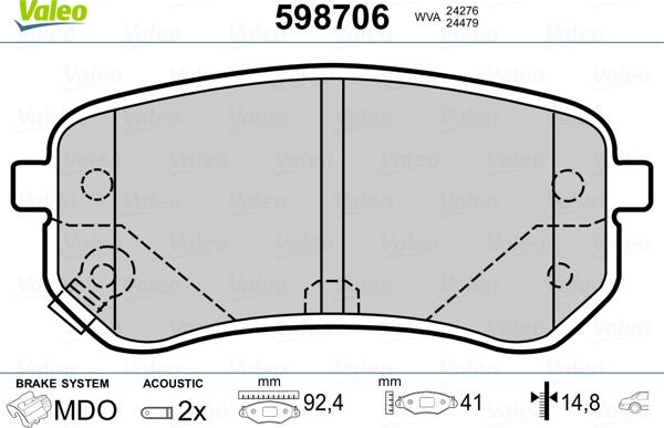 Valeo 598706 - Тормозные колодки, дисковые, комплект autospares.lv