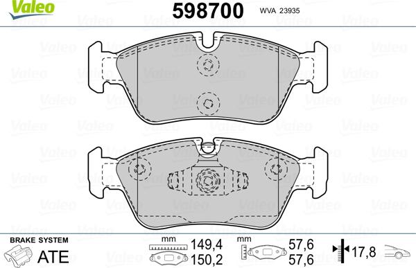 Valeo 598700 - Тормозные колодки, дисковые, комплект autospares.lv