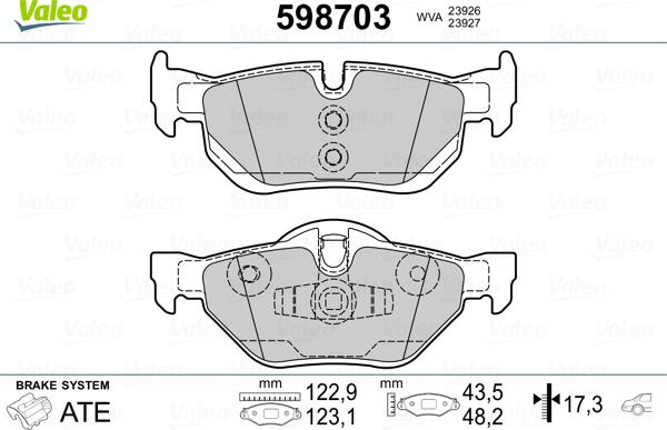 Valeo 598703 - Тормозные колодки, дисковые, комплект autospares.lv