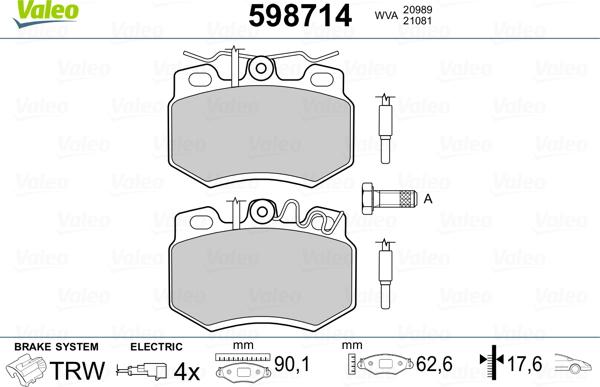 Valeo 598714 - Тормозные колодки, дисковые, комплект autospares.lv