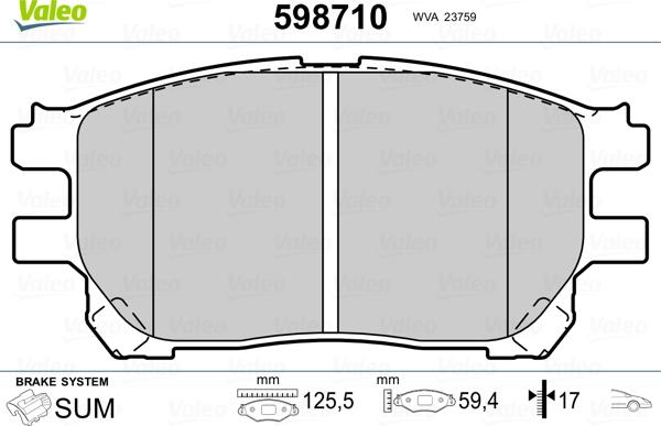 Valeo 598710 - Тормозные колодки, дисковые, комплект autospares.lv