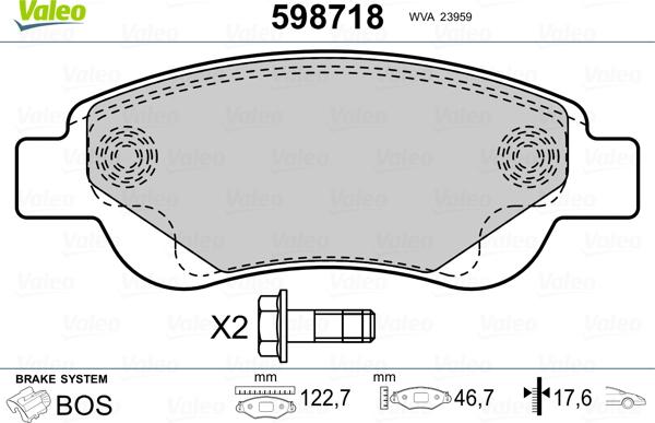 Valeo 598718 - Тормозные колодки, дисковые, комплект autospares.lv