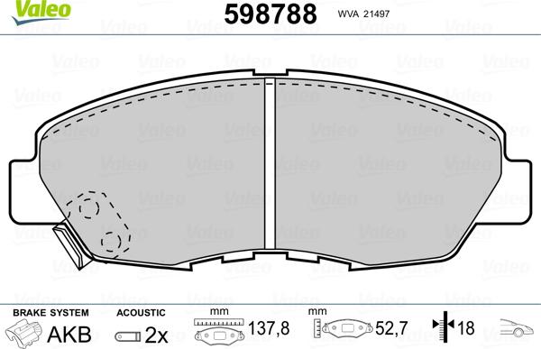 Valeo 598788 - Тормозные колодки, дисковые, комплект autospares.lv