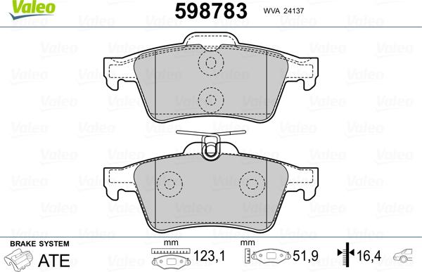 Valeo 598783 - Тормозные колодки, дисковые, комплект autospares.lv