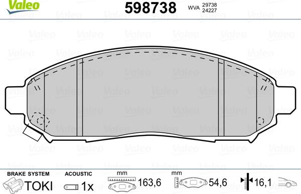 Valeo 598738 - Тормозные колодки, дисковые, комплект autospares.lv