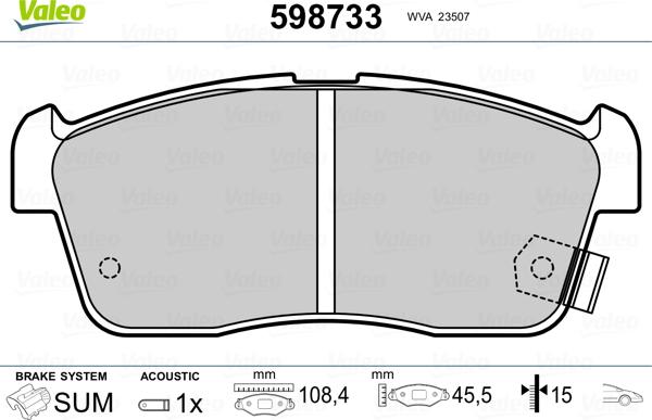 Valeo 598733 - Тормозные колодки, дисковые, комплект autospares.lv