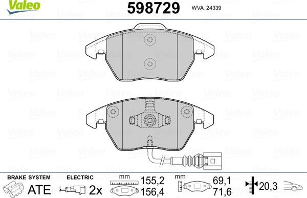 Valeo 598729 - Тормозные колодки, дисковые, комплект autospares.lv