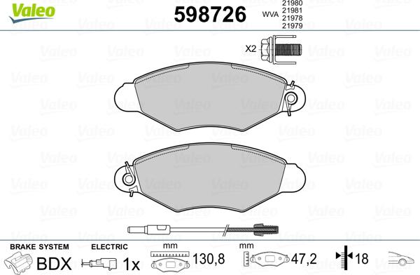 Valeo 598726 - Тормозные колодки, дисковые, комплект autospares.lv