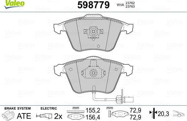 Valeo 598779 - Тормозные колодки, дисковые, комплект autospares.lv