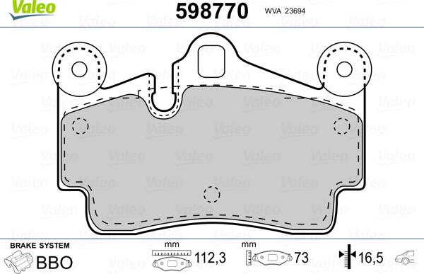 Valeo 598770 - Тормозные колодки, дисковые, комплект autospares.lv