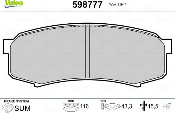 Valeo 598777 - Тормозные колодки, дисковые, комплект autospares.lv