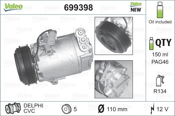 Valeo 699398 - Компрессор кондиционера autospares.lv