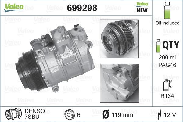 Valeo 699298 - Компрессор кондиционера autospares.lv