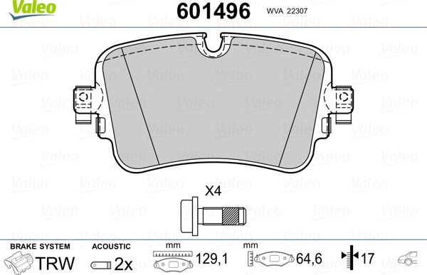 Valeo 601496 - Тормозные колодки, дисковые, комплект autospares.lv