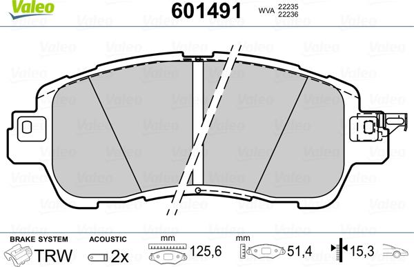 Valeo 601491 - Тормозные колодки, дисковые, комплект autospares.lv