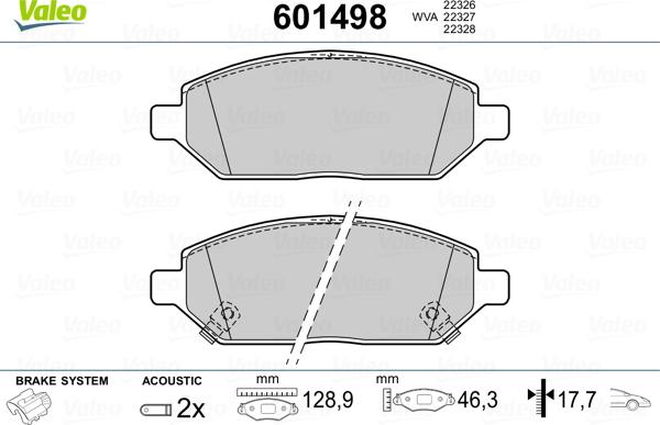 Valeo 601498 - Тормозные колодки, дисковые, комплект autospares.lv