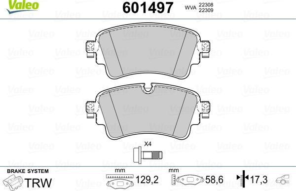 Valeo 601497 - Тормозные колодки, дисковые, комплект autospares.lv