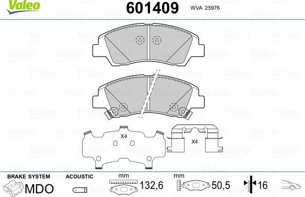 Valeo 601409 - Тормозные колодки, дисковые, комплект autospares.lv