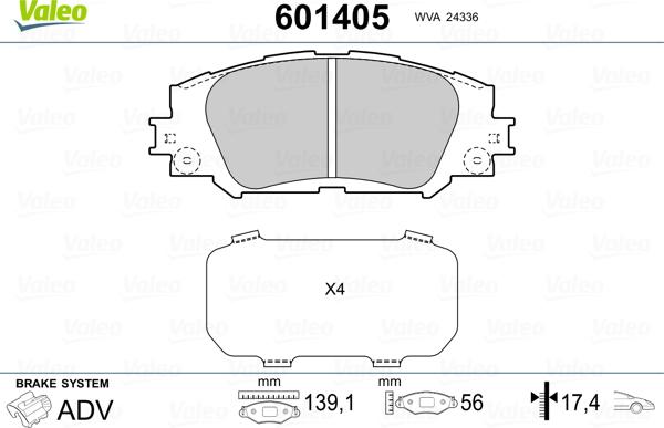 Valeo 601405 - Тормозные колодки, дисковые, комплект autospares.lv