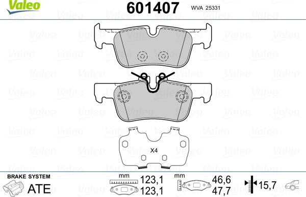 Valeo 601407 - Тормозные колодки, дисковые, комплект autospares.lv