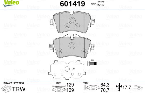 Valeo 601419 - Тормозные колодки, дисковые, комплект autospares.lv